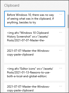 Windows 10 Clipboard History Screenshot