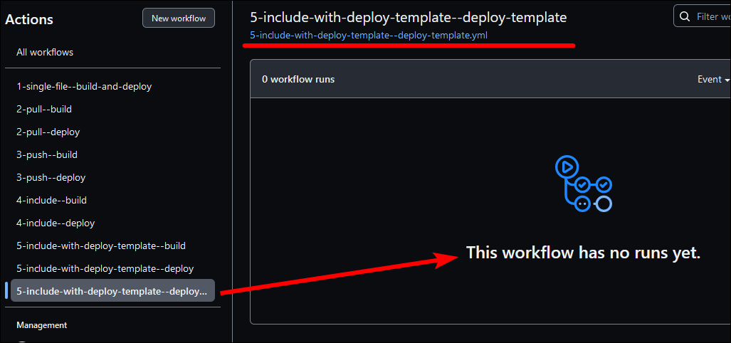 Deploy template shows in the workflows even though it will never have any runs