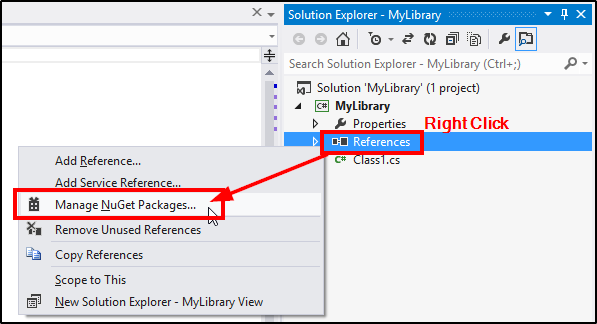 Navigate To Manage NuGet Packages