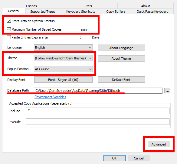 Ditto Options General Tab Screenshot