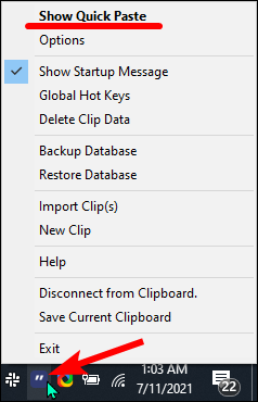 Ditto Tray Icon Context Menu Screenshot