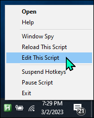 A running AutoHotkey scripts tray icon context menu