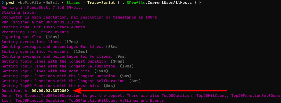 Trace-Script summary output
