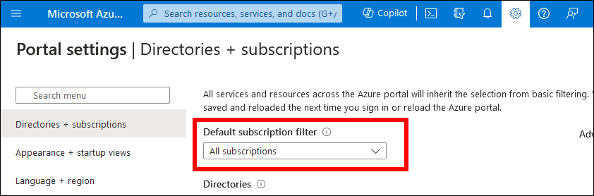 Azure Portal default subscription filter