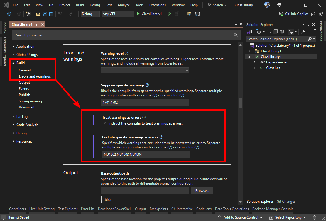 Screenshot of modifying the .csproj file in Visual Studio