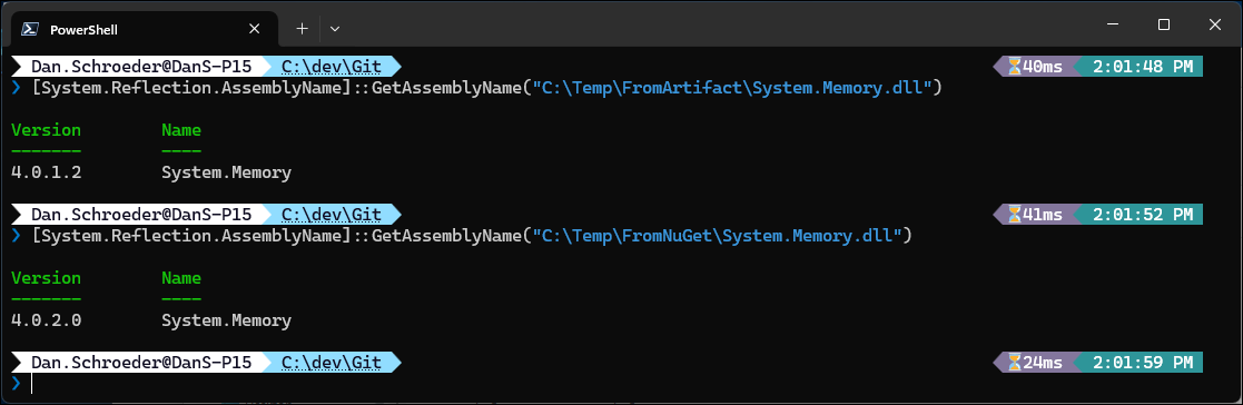 Using PowerShell to get the assembly versions of both assemblies