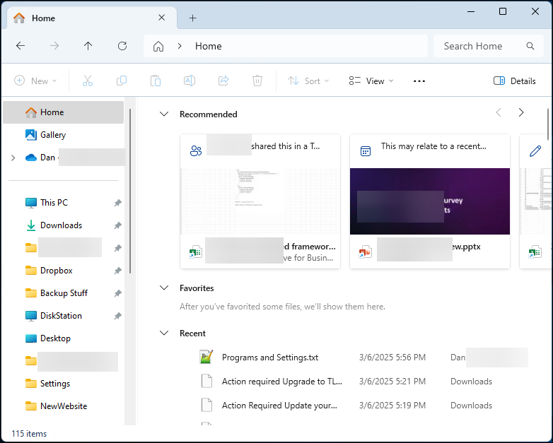 File Explorer Home view