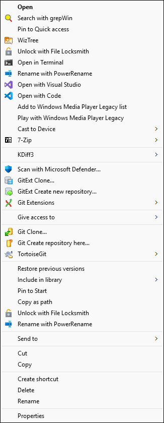 Right-click context menu with all options shown