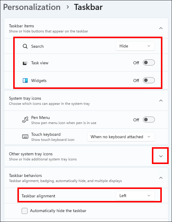 Taskbar settings I always adjust