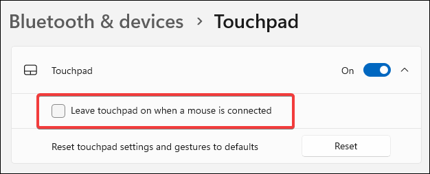 Touchpad settings to disable the touchpad when a mouse is connected