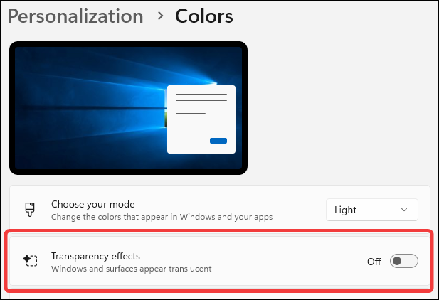 Windows transparency effects disabled