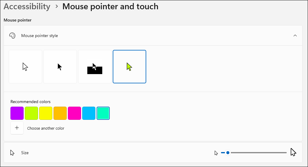 Windows mouse cursor settings