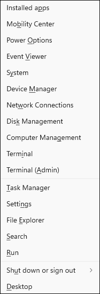 Quick Link menu image
