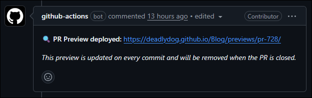 PR comment with preview URL screenshot